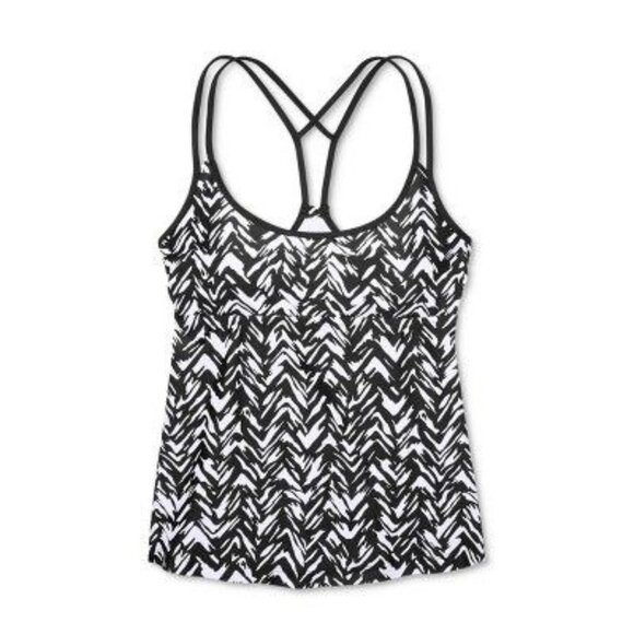 Kona Sol Women's Racerback Tankini Top - Black/White  Medium - Picture 1 of 5